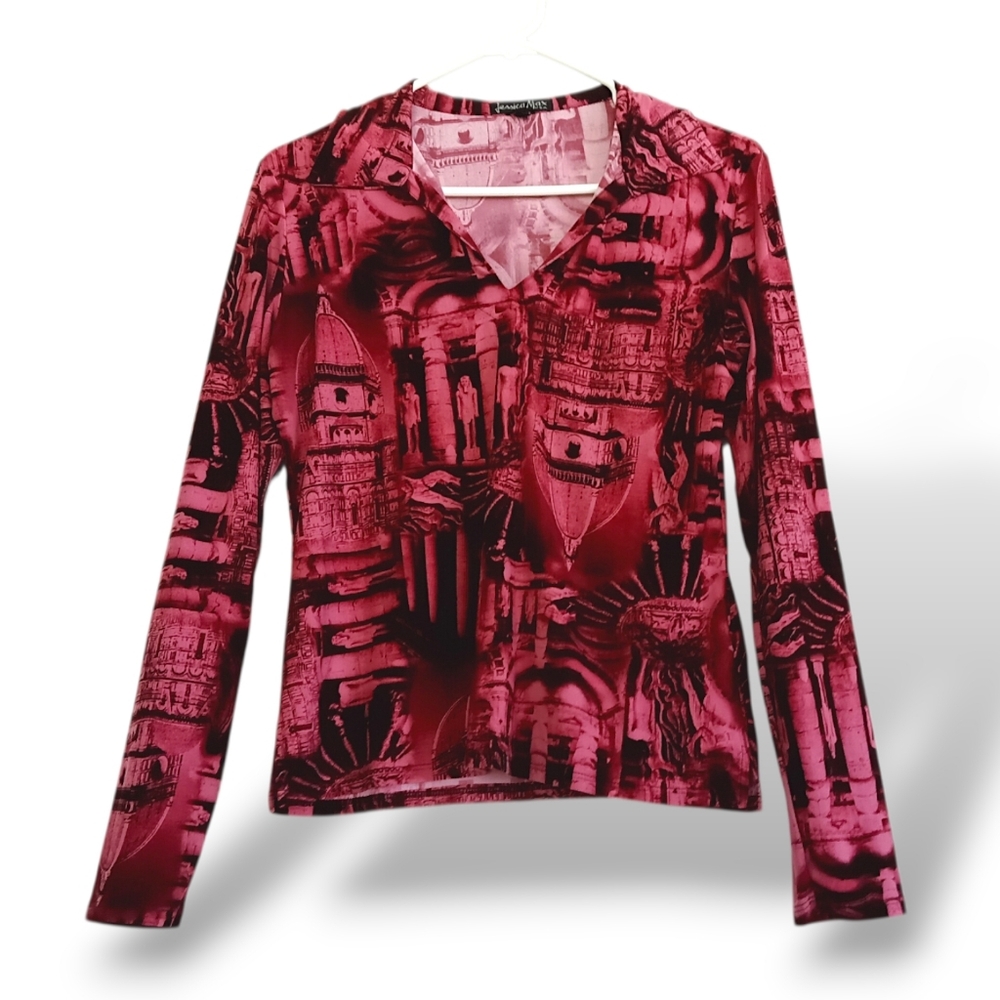 Jessica Max Romantic Collared T shirt Soft Stretch Ruby Red Europe Chic Femme